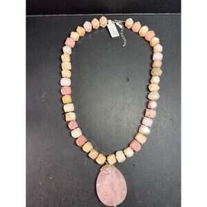 NEW pink opal and rose quartz Sterling silver necklace